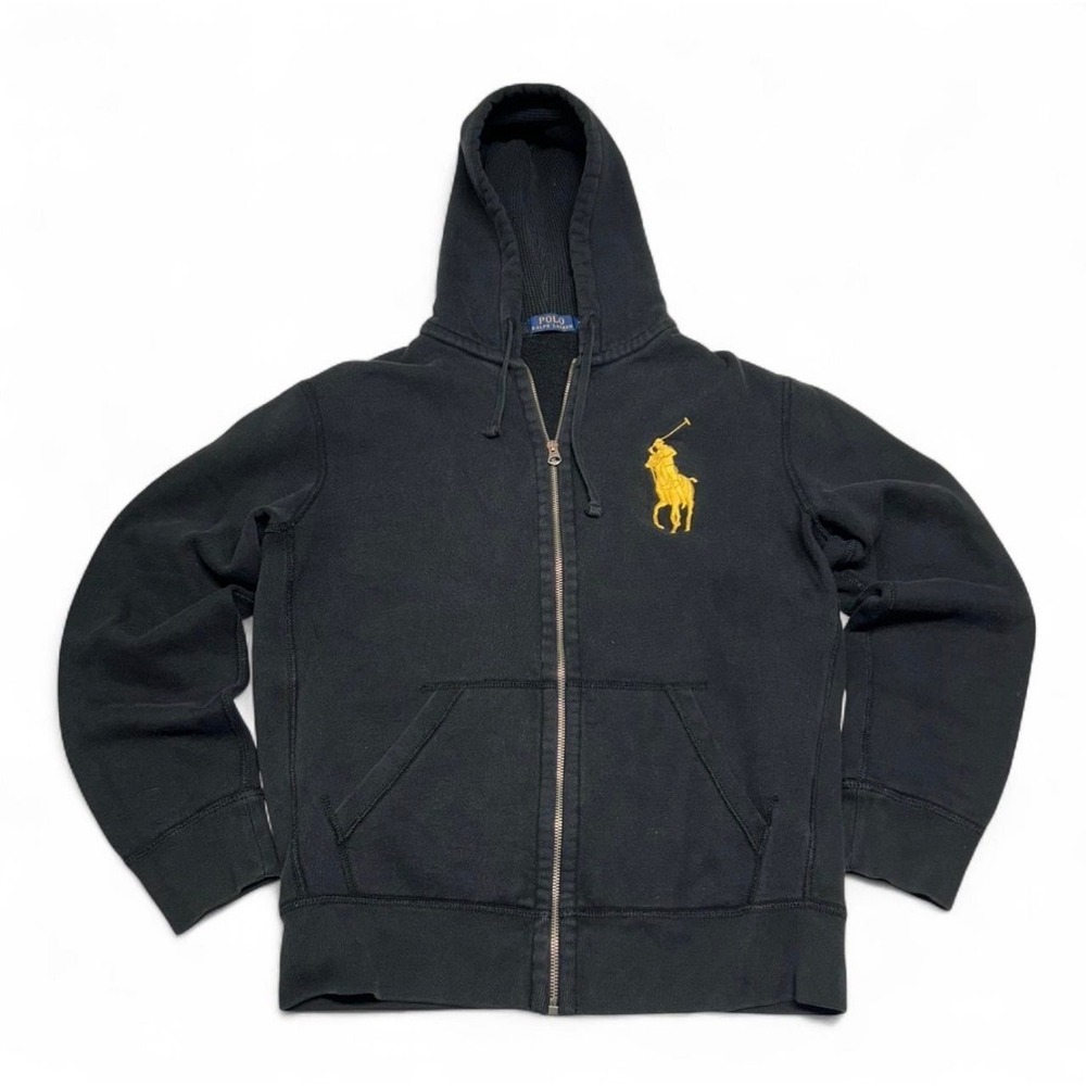 Polo Ralph Lauren Mens Big Pony Full Zip Hoodie Black with Gold Pony Size M